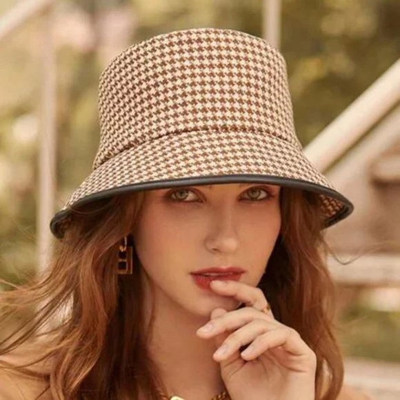 BROWN Houndstooth Bucket Hat Tan main image 4